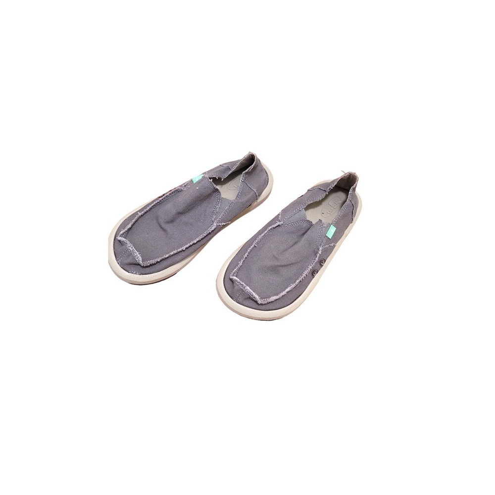 Sanuk Mens Brown Canvas Slip-On Shoes With Frayed Edges - Eco-Friendly & Comfort
